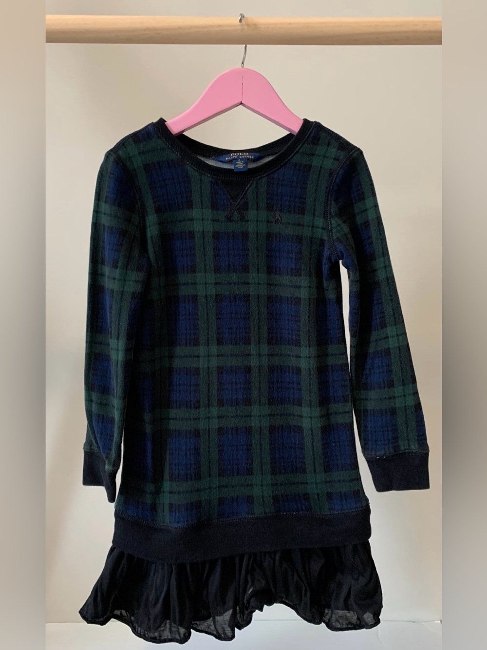 Polo by Ralph Lauren Kids Navy & Green Plaid Pullover Sweatshirt Dress Size 6